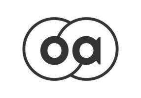 OA business company emblem with outline rounds and letters o a. Logo template of two merged circles for brand identity, logotype. Infinity symbol vector