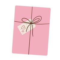 Pink envelope package with tag and bow. Colorful design. Romantic. illustration vector