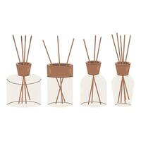 Aroma diffuser bottles with bamboo sticks. icon isolated on white background. vector