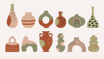 Set of ceramic vases. illustration in flat design style. vector