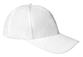 Blank white baseball cap isolated on white background. Profile view photo