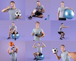 A young man participates in various exercises, showcasing his athleticism and enthusiasm. photo