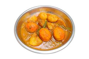 Egg curry with potato. Dim aloo dum is Indian Style Masala Egg Curry in a bowl on a white background photo