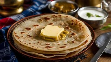 Indian flatbreads with butter photo