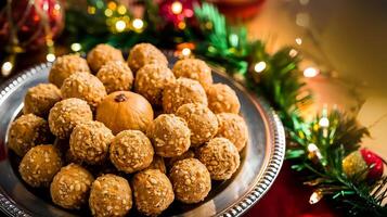 A plate filled with cookies and nuts on a table photo