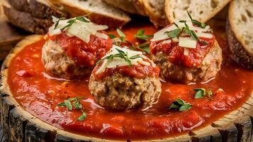 Meatballs with tomato sauce and bread photo