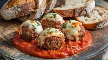 Meatballs with tomato sauce and bread on a plate photo