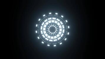 Visual display of intricate circular patterns with illuminated details in a dark background. Illustration of Sci-Fi HUD Technology with blue light video