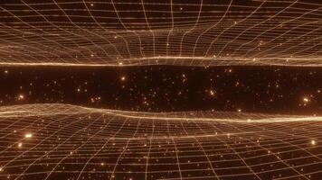 Abstract glowing line background with floating particles in dark space video