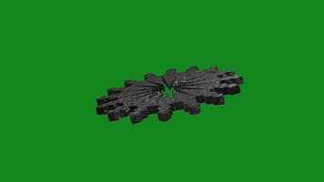 Digital 3D model of gear rotating on a green background. Three-dimensional propeller. 3d rendering video