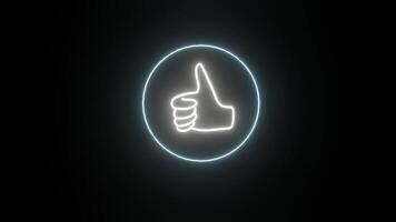 Neon illuminated hand symbol moving back and forth on a black background video
