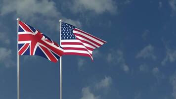 Flags of the United Kingdom and the United States flying together under a clear blue sky video