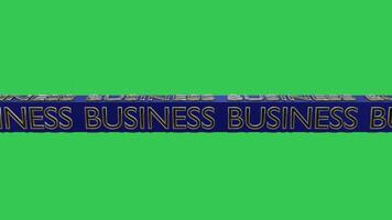 3D rotating banner featuring business-related words displayed on each face of a blue block, set against a green background video