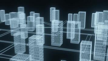 3d digital cityscape filled with interconnected structures and glowing lines in a virtual world video