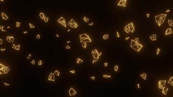 A visual of a broken rock net featuring glowing rocks moving against a black background video