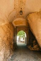 Exploring a historical archway feels like entering a charming past era photo