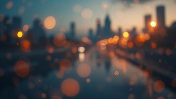 abstract background with bokeh defocused lights and shadow from cityscape at night, vintage or retro color tone photo