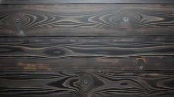 Close-up of the surface texture of black pine wood flooring in detail. backgrounds and design projects with dark, sophisticated aesthetics and natural wood patterns photo