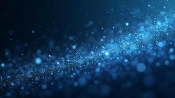 Dark blue and glow particles scattered across abstract background photo