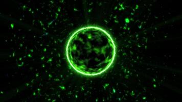 Abstract cosmic energy green hue. The unstable plasma sphere emits energy and light, creating a unique atmosphere of space. video