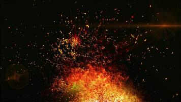 The fiery sparks and flames of fire carried by the wind change direction, creating a whirlwind and rising into the sky. video
