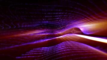 Futuristic wave-like matter, saturated with bright violet light, rotates in virtual space, emitting energy. video