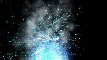 Fiery sparks and voluminous blue smoke carried by the wind change direction, creating a vortex and rising into the sky. video