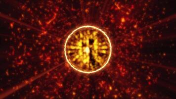 Abstract cosmic energy in golden hue. An unstable plasma sphere emits energy and light. video