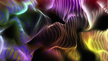 Abstract glowing background with waves of multicolored lines that change shape to create a unique pattern. video