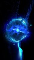 A neon blue sphere filled with moving plasma energy emits light, creating a unique atmosphere of space. video