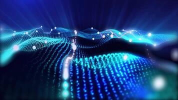 A futuristic background of virtual sparkling blue waves, smoothly flowing into each other, creates a special pattern, opening up new horizons for creative imagination. video