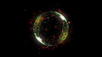 An abstract sphere created from chaotically moving multi-colored particles of energy. video