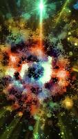 A bright spiral galaxy, consisting of thousands of luminous particles, smoothly changes perspective, creating the effect of the scale and grandeur of the event. video