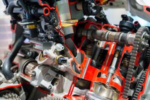 Munich, Germany, 16.07.2024 - A detailed view of a motorcycle engine. photo