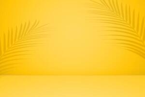 Template Empty palm shadow texture pattern cement on orange wall background Summer tropical minimal concept photo