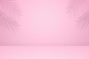 Empty palm shadow texture pattern cement on pink wall background Summer tropical minimal concept photo