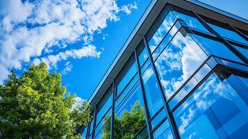 Contemporary architecture blending with natural elements in an urban setting photo
