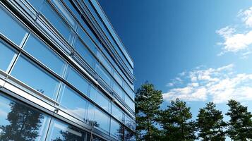 Innovative design in glass architecture with a scenic natural backdrop photo