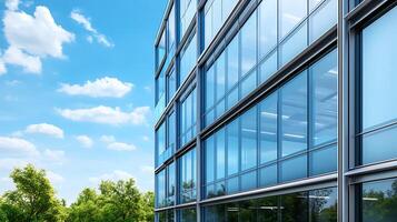 Trees and sky adding vibrancy to a sleek modern office design photo