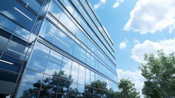 Green trees complementing the beauty of a modern office structure photo