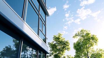 Vibrant natural elements enhancing the charm of a sleek office building photo