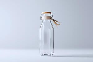 A transparent drink bottle mockup with customizable labels, perfect for beverage branding photo