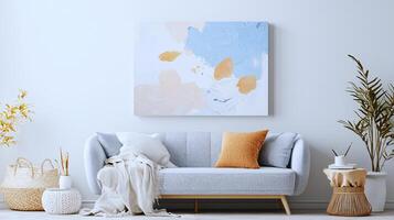Canvas mockup with abstract art, set in a studio with a soft neutral background, exuding professionalism photo