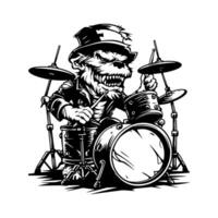 A cartoon drummer with a hat and a drum set vector