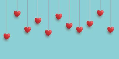 Illustration of red hanging heart on a blue background vector