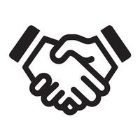 A clean, modern, black line icon of two hands shaking. vector