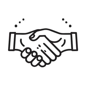 A black and white graphic of two hands shaking, enclosed within a circle. vector