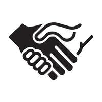 A bold, black silhouette of two hands shaking, representing a business deal or agreement. vector