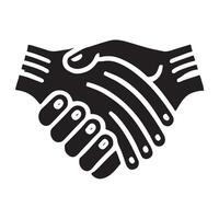 A bold, black and white graphic icon depicting a handshake within a circle. vector