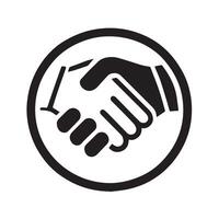 A clean, simple, black line drawing of two hands shaking. vector